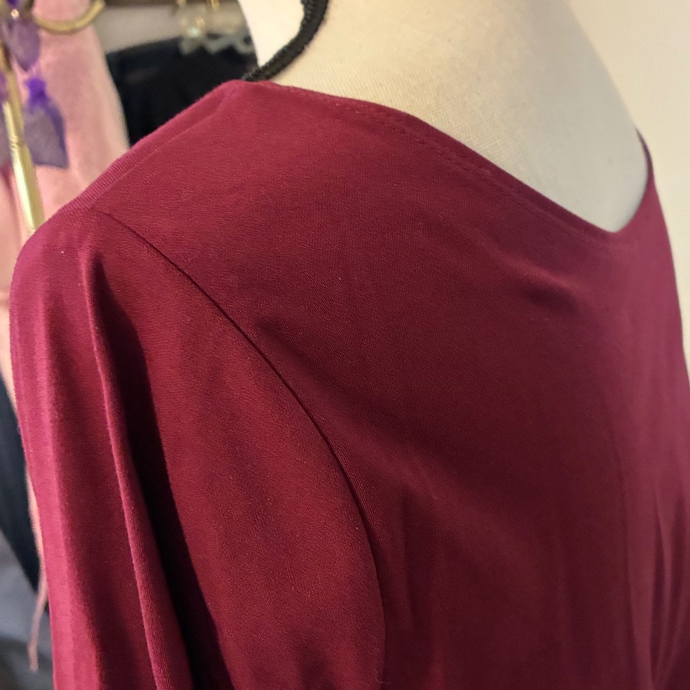 Alfani Burgundy Fit and Flare Dress, Sccop Neck Dress, Long Sleeves,  Medium - Picture 6 of 10